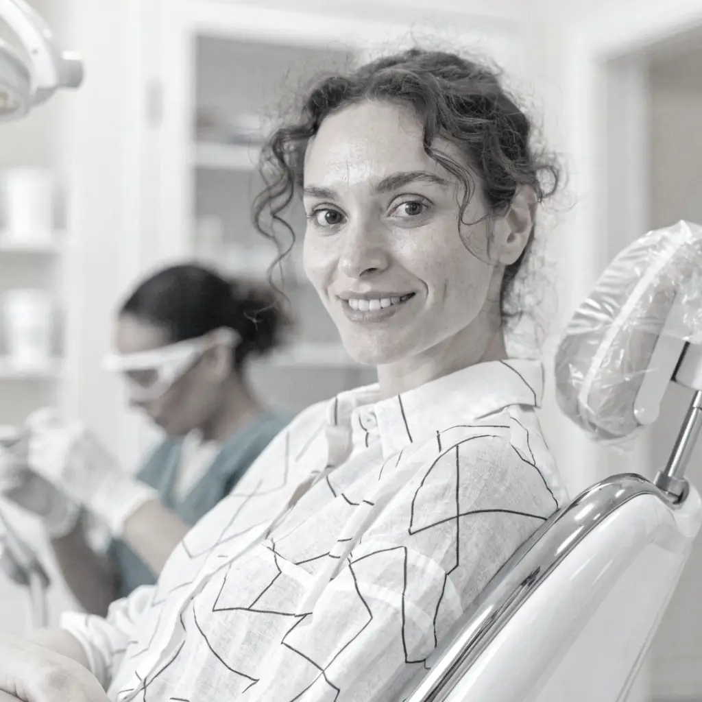 Mujer adulta en consultorio tras limpieza dental profesional en DiBian Odontología, Belgrano, CABA